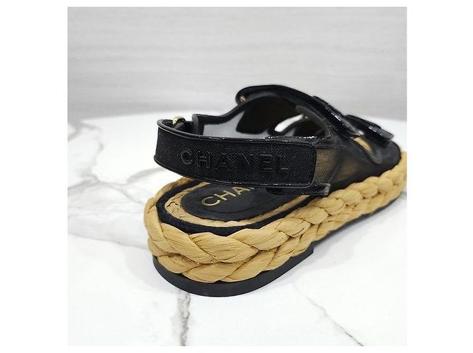 Chanel Sandali in mesh e rafia con Velcro Nero - vista 6