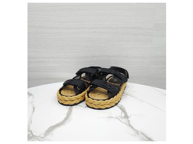 Chanel Sandali in mesh e rafia con Velcro Nero - vista 8