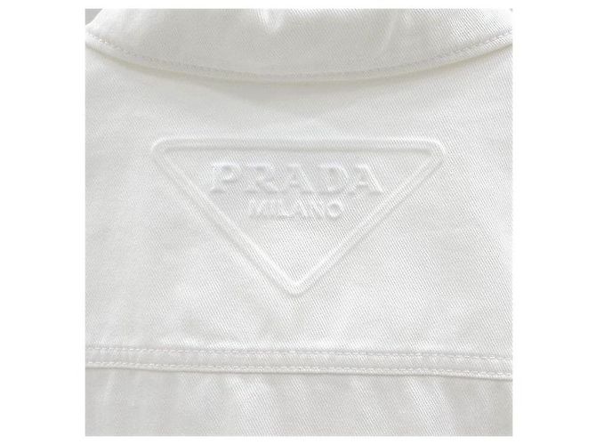 Prada Giacca in denim con zip e logo bianco - vista 4