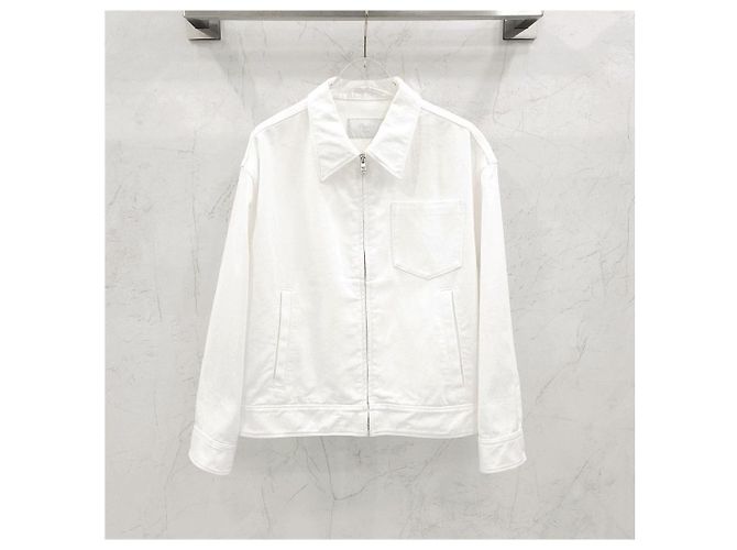 Prada Giacca in denim con zip e logo bianco - vista 6