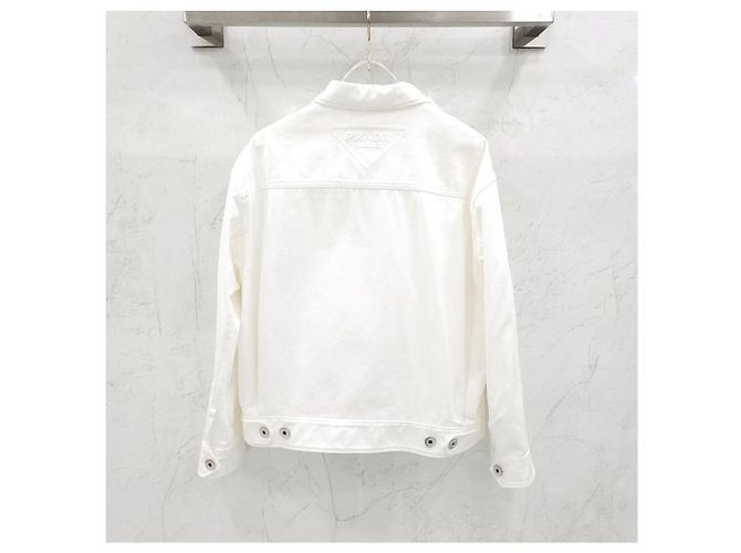 Prada Giacca in denim con zip e logo bianco - vista 7