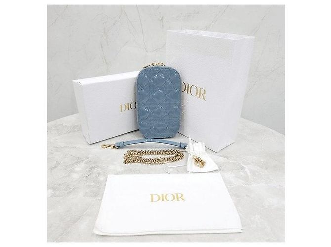 Borsa a catena porta monete e telefono Lady Dior Cloud Blue - vista 9