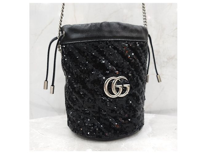 Gucci Sequin Black Chain Bucket Bag - Ansicht 13