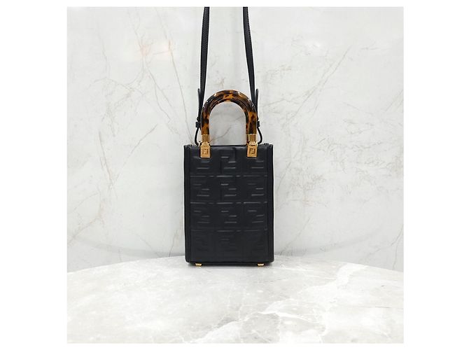 Fendi Borsa Shopper Mini Sunshine FF Nera - vista 10