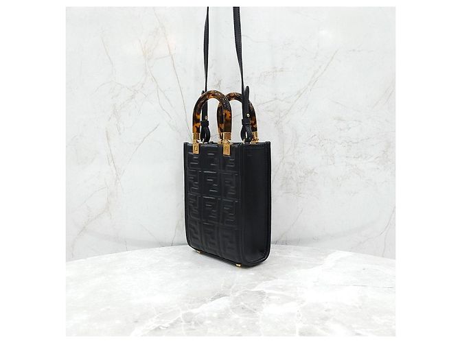 Fendi Borsa Shopper Mini Sunshine FF Nera - vista 11