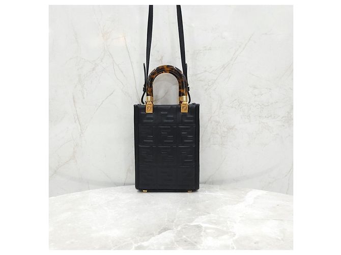 Fendi Borsa Shopper Mini Sunshine FF Nera - vista 12