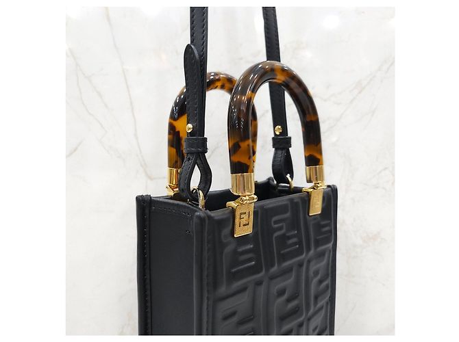 Fendi Borsa Shopper Mini Sunshine FF Nera - vista 13
