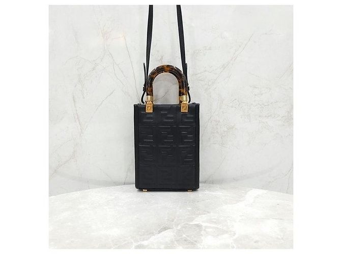 Fendi Borsa Shopper Mini Sunshine FF Nera - vista 3