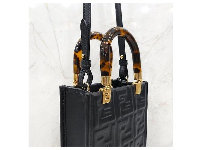 Fendi Borsa Shopper Mini Sunshine FF Nera - vista 4