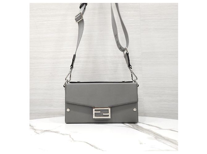 Fendi Borsa Baguette Soft Trunk in Jacquard Grigio - vista 11