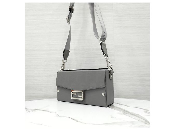 Fendi Borsa Baguette Soft Trunk in Jacquard Grigio - vista 12