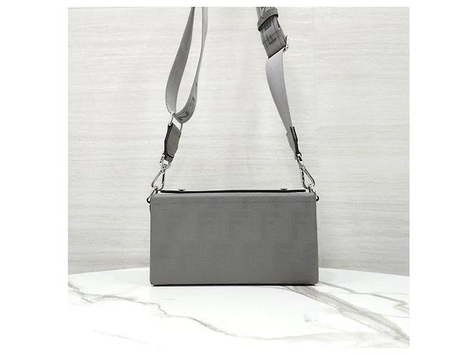 Fendi Borsa Baguette Soft Trunk in Jacquard Grigio - vista 3