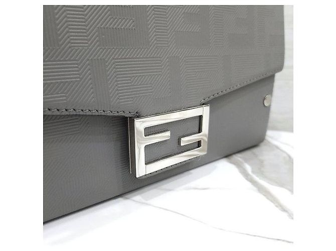Fendi Borsa Baguette Soft Trunk in Jacquard Grigio - vista 5