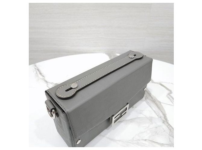 Fendi Borsa Baguette Soft Trunk in Jacquard Grigio - vista 6