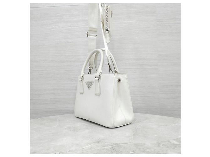 Prada Borsa a Spalla Multi-Tasca White Saffiano Lux - vista 12