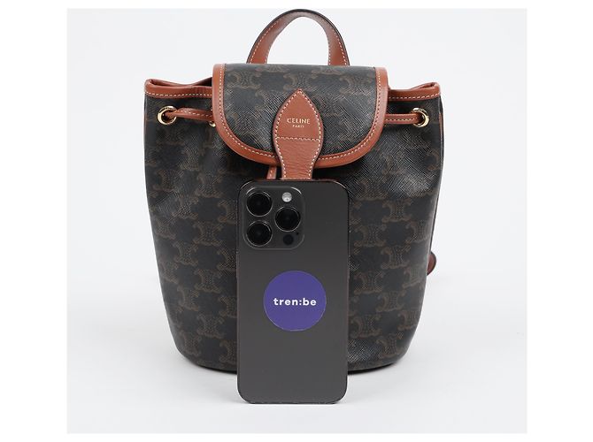 Céline Mini Triomphe Polka Canvas Backpack Tan - view 13