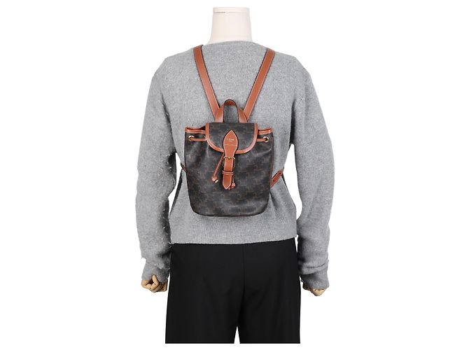 Céline Mini Triomphe Polka Canvas Backpack Tan - view 14