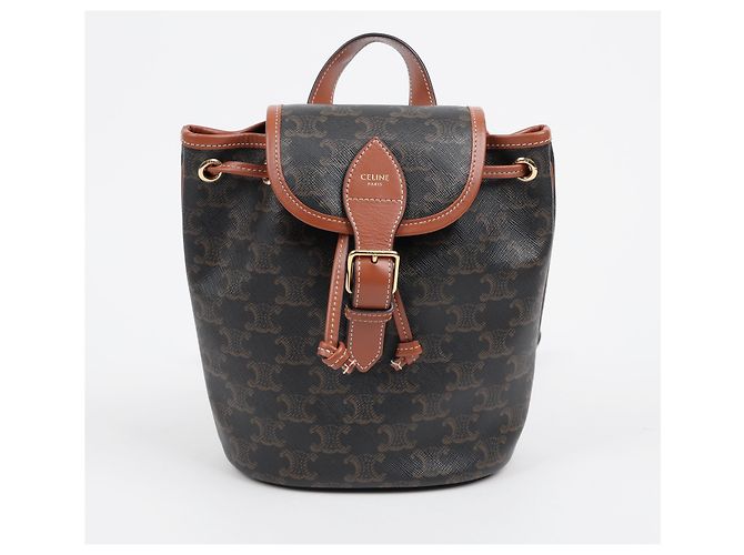 Céline Mini Triomphe Polka Canvas Backpack Tan - view 2