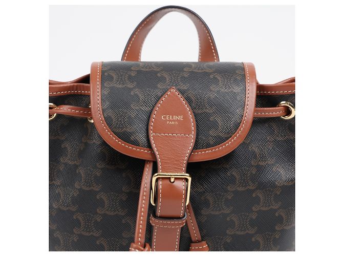 Céline Mini Triomphe Polka Canvas Backpack Tan - view 3