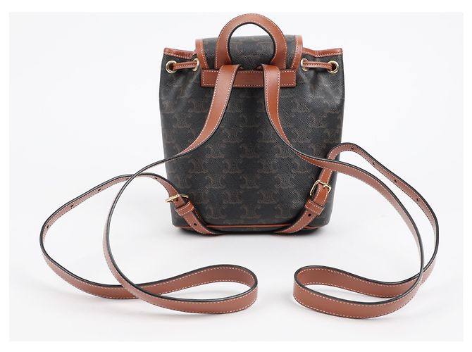 Céline Mini Triomphe Polka Canvas Backpack Tan - view 4