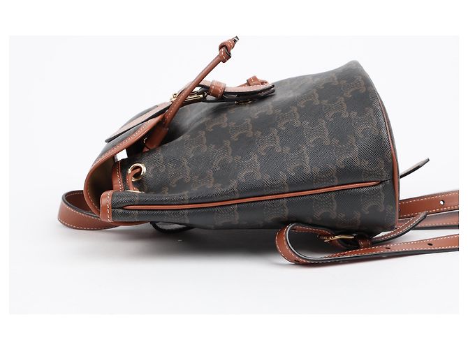 Céline Mini Triomphe Polka Canvas Backpack Tan - view 5