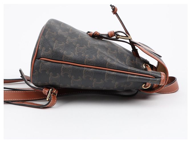 Céline Mini Triomphe Polka Canvas Backpack Tan - view 6