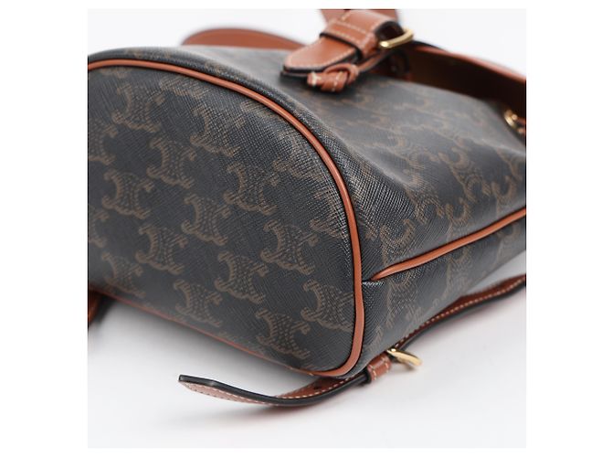 Céline Mini Triomphe Polka Canvas Backpack Tan - view 9