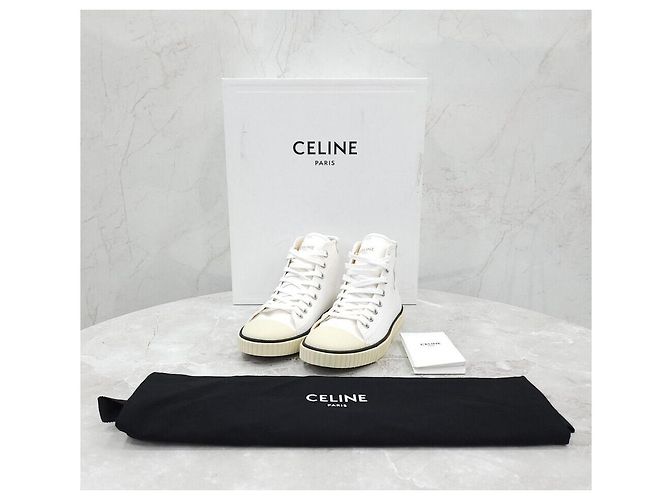 Céline Canvas Blank Lace-Up Sneakers - view 9