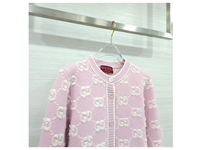 Gucci Woll-Bouclé-Jacquard-Cardigan Hellrosa - Ansicht 10