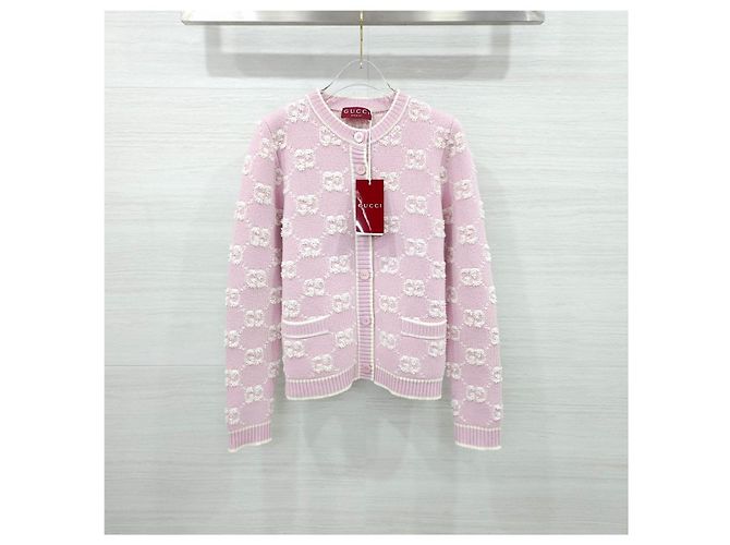 Gucci Woll-Bouclé-Jacquard-Cardigan Hellrosa - Ansicht 8