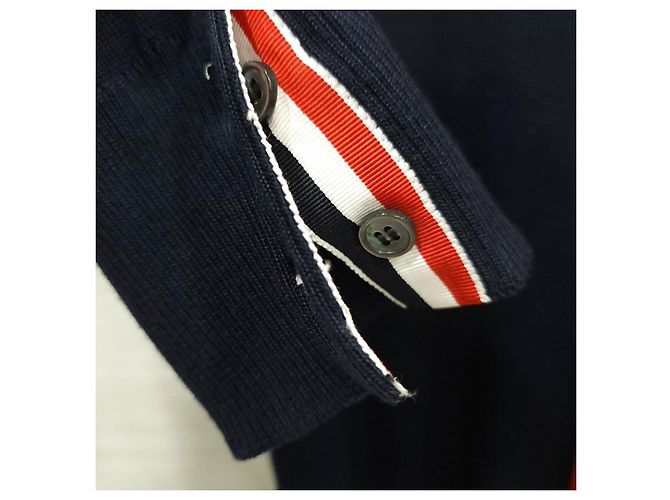 Thom Browne Three Stripe Back Stripe Wool Cardigan Navy - view 11
