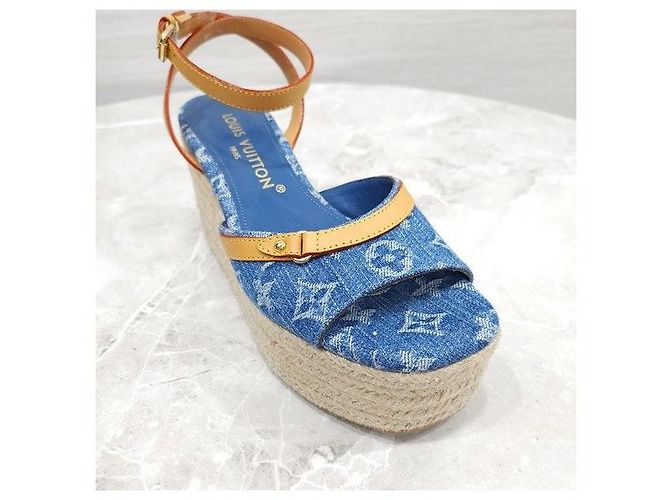 Louis Vuitton Sandali con zeppa Helios Denim Blue - vista 7