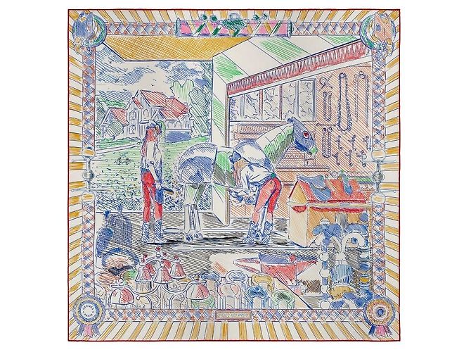 Hermès Pony Pit Stop Schal 70 Blau Seide - Ansicht 2