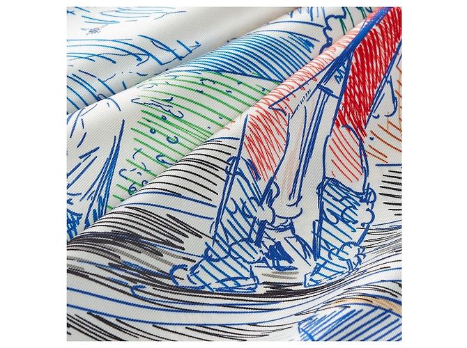 Hermès Pony Pit Stop Schal 70 Blau Seide - Ansicht 5