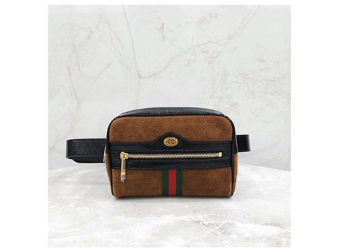 Gucci Borsetta cintura piccola Ophidia WEB in suede marrone - vista 10