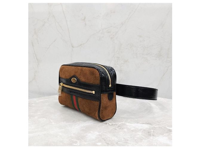 Gucci Borsetta cintura piccola Ophidia WEB in suede marrone - vista 11