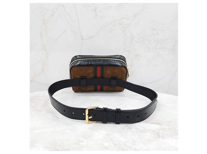 Gucci Borsetta cintura piccola Ophidia WEB in suede marrone - vista 12