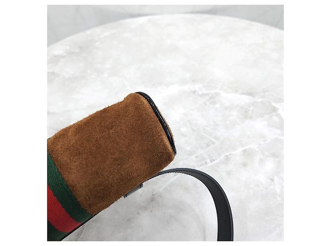 Gucci Borsetta cintura piccola Ophidia WEB in suede marrone - vista 14