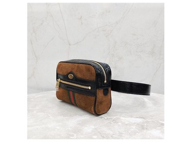 Gucci Borsetta cintura piccola Ophidia WEB in suede marrone - vista 2