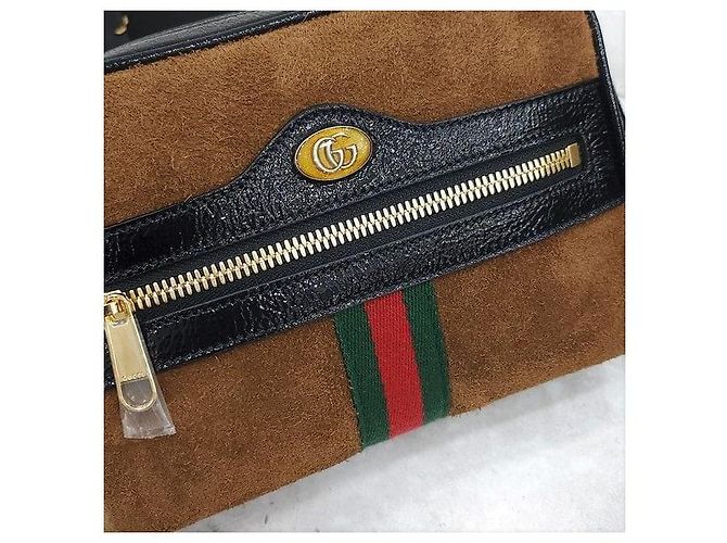 Gucci Borsetta cintura piccola Ophidia WEB in suede marrone - vista 4
