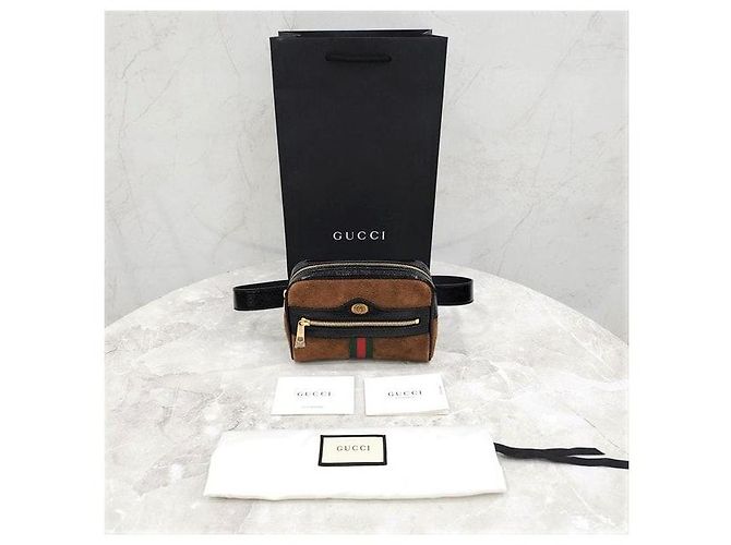 Gucci Borsetta cintura piccola Ophidia WEB in suede marrone - vista 7