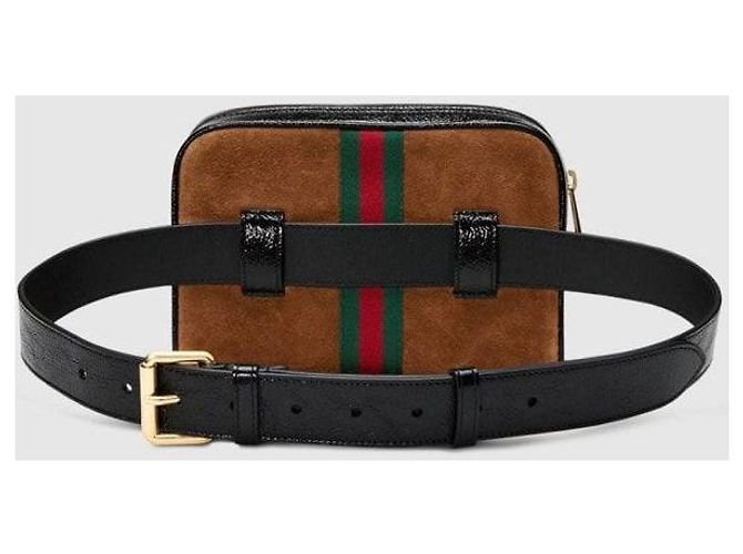 Gucci Borsetta cintura piccola Ophidia WEB in suede marrone - vista 9