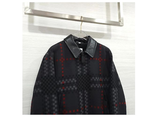 Burberry Pixel Check Wool Blend Leather Jacket - view 3