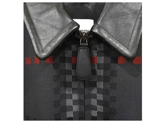 Burberry Pixel Check Wool Blend Leather Jacket - view 4