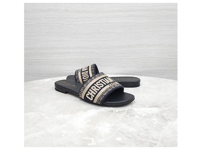 Dior Mules de algodão bordadas azul profundo - vista 3