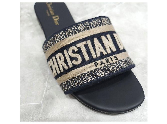 Dior Mules de algodão bordadas azul profundo - vista 5