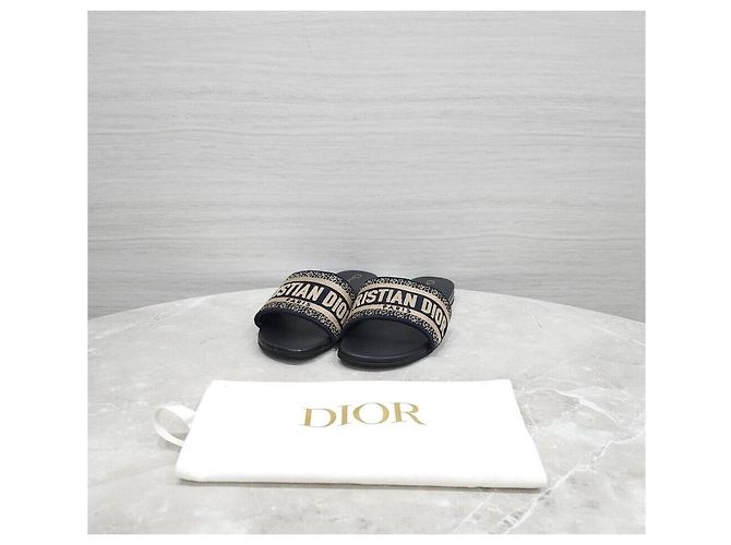 Dior Mules de algodão bordadas azul profundo - vista 7