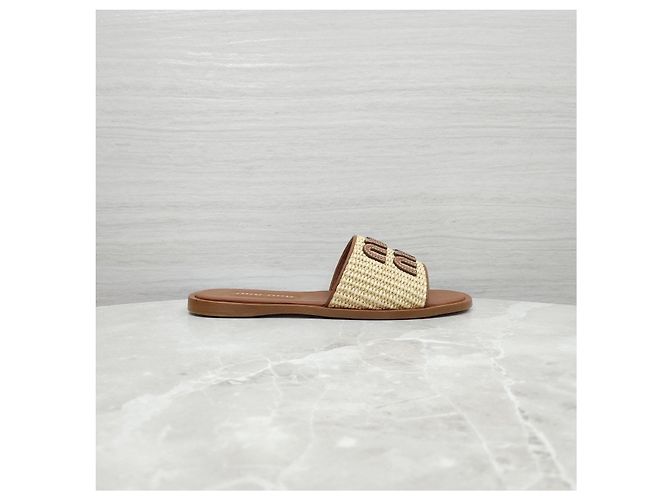 Miu Miu Sandali slide in rafia con logo - vista 13