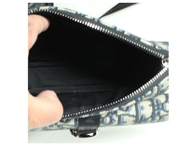 Dior 8 Borsa a Tracolla in Tela Jacquard Oblique e Pelle Nera - vista 4