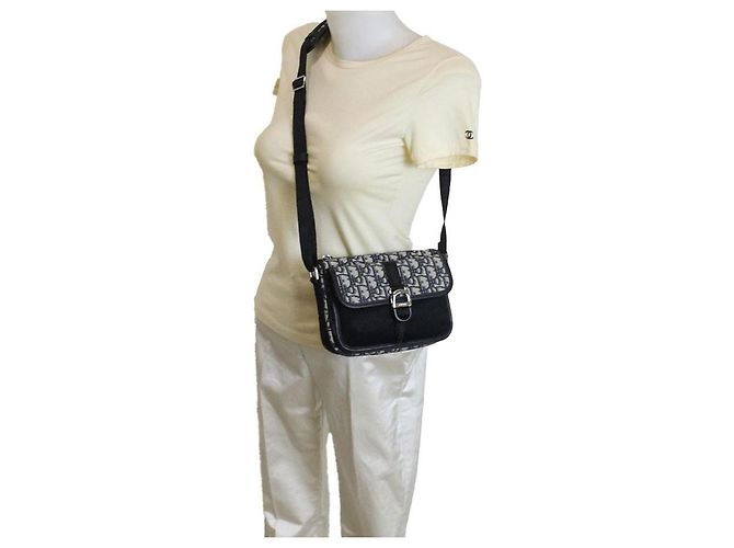 Dior 8 Borsa a Tracolla in Tela Jacquard Oblique e Pelle Nera - vista 8